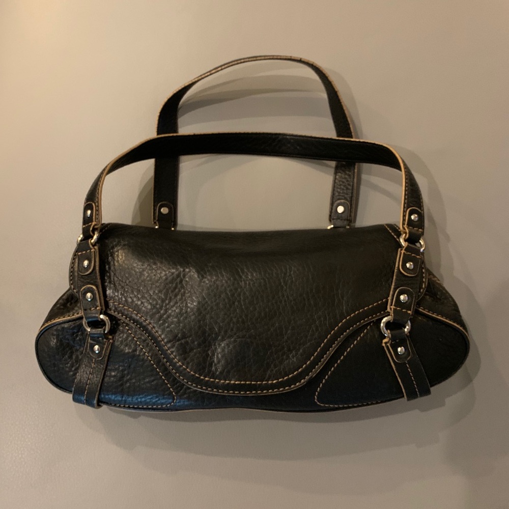 Cole Haan Black Pebble Leather Barrel Bag Gem